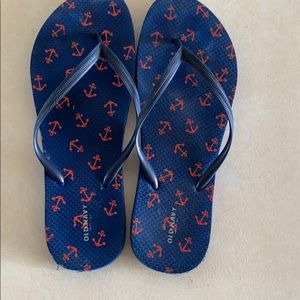 Old Navy Red & Navy Blue Anchor Flip Flops